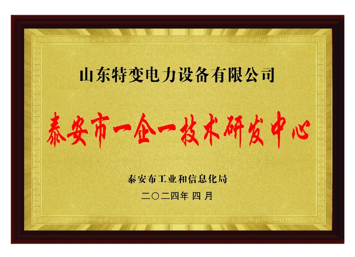Tai’an “one enterprise, one technology” R&D centre certificate