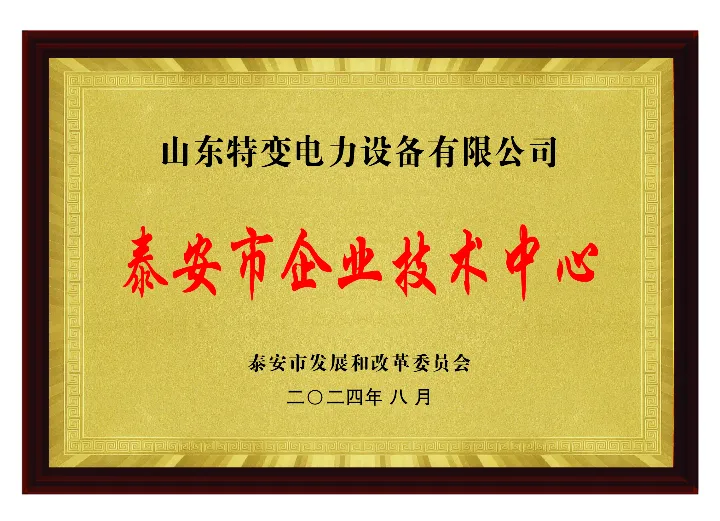 Tai’an Enterprise Technology Centre certificate